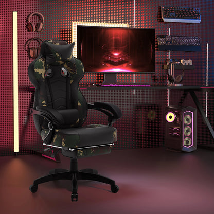 WOLTU Drehbarer Gaming-Rennstuhl, Schreibtisch, Büro, Computerstuhl, Sportsitz mit Kopfstütze, Lendenkissen, Fußstütze, Gamer-Stuhl