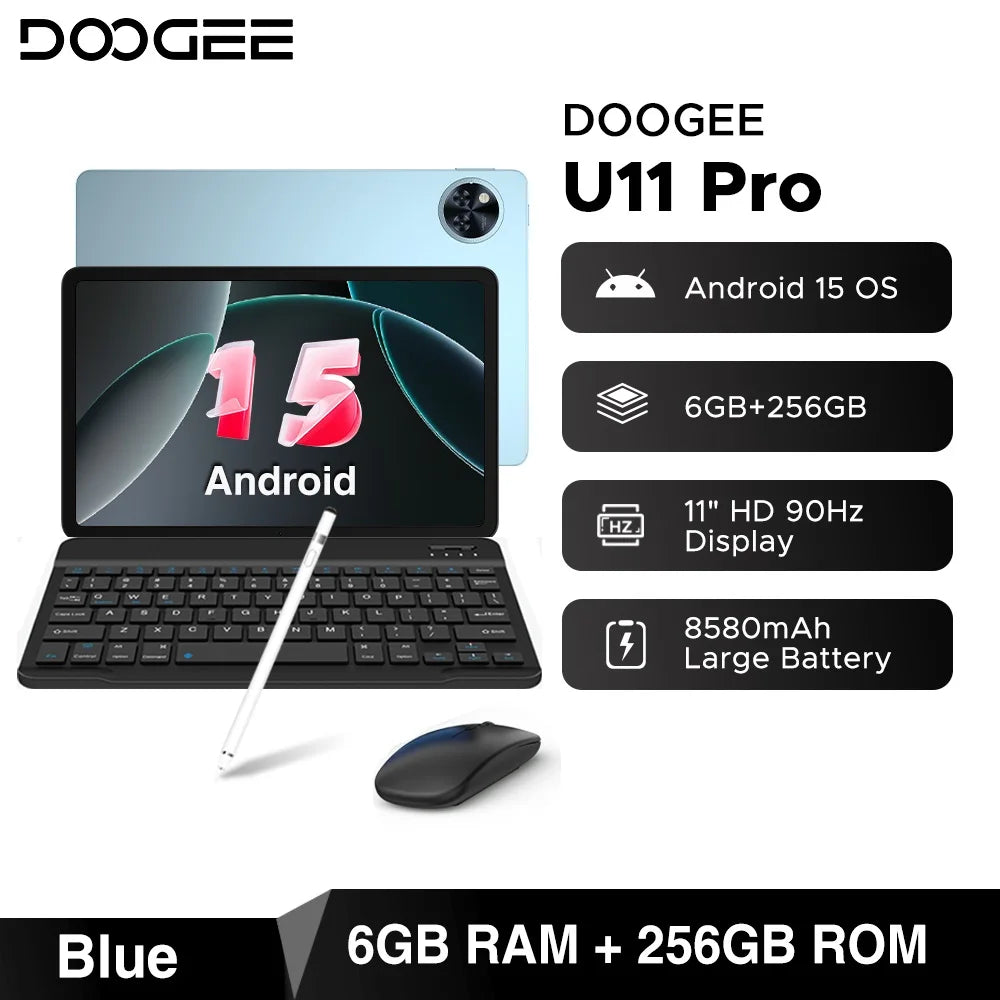 Global Version DOOGEE U11 Pro Android 15 Tablet 30GB(6+24) 256GB 11" HD 90Hz Display 8580mAh Battery Unisoc T7200 Widevine L1