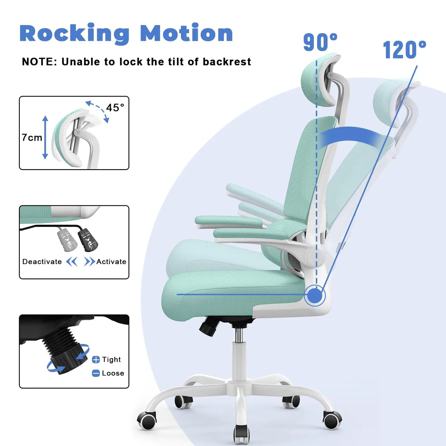 Ergonomic Office Chair, Desk Chair with Folding Armrests, Height-Adjustable, Breathable Backrest, Swivel Chair 360°