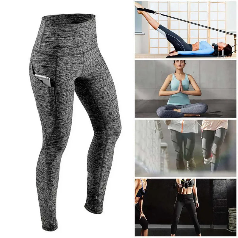 Winter Tummy Control Solid Color High Waist Women Fitness Leggings Push Up Pockets Butt Lift Yoga Pants Sport Running Woman Pant.