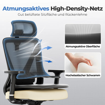 COMHOMA Bürostuhl Ergonomisch，Schreibtischstuhl mit 3D-Kopfstütze & 3D-Lendenwirbelstütze, verstellbare Armlehnen, Office Chair
