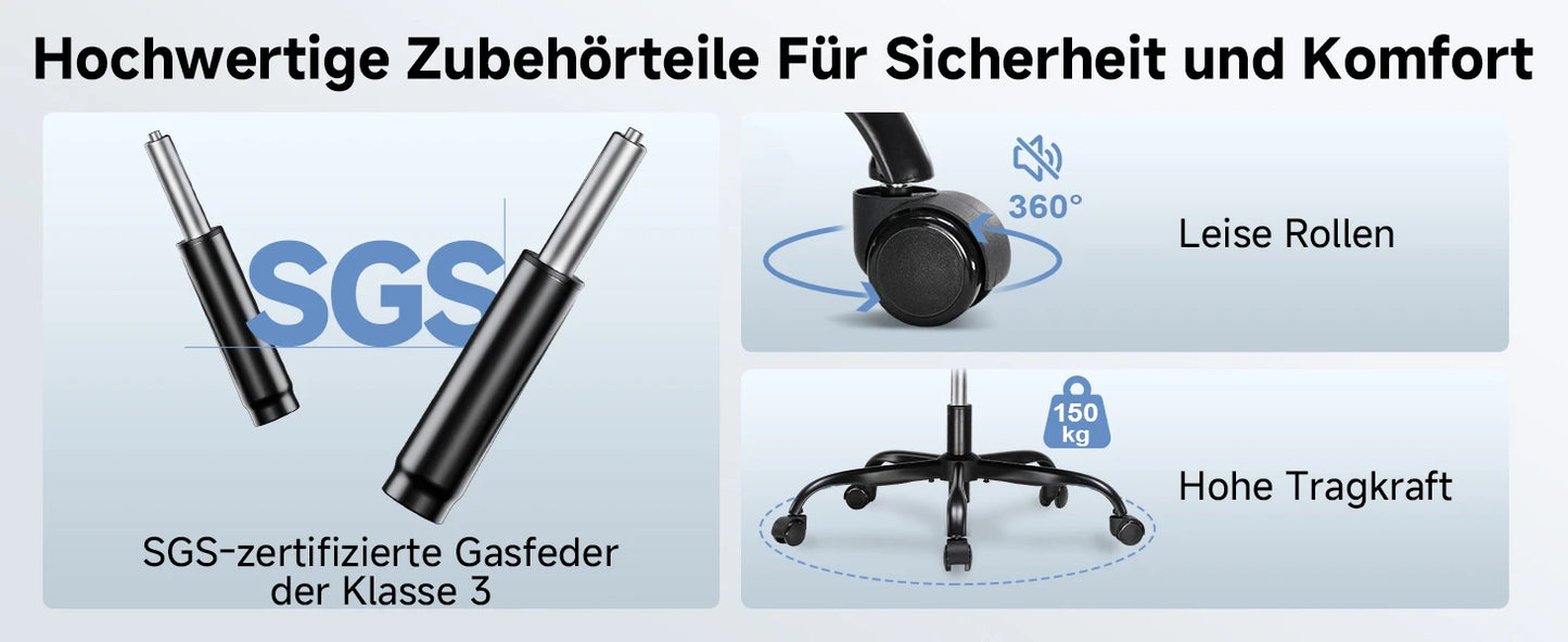 COMHOMA Bürostuhl Ergonomisch, Schreibtischstuhl mit 3D Kopfstütze und Lendenwirbelstütze, Integriertes Kleiderhaken-Design