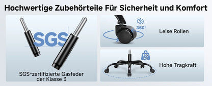 COMHOMA Bürostuhl Ergonomisch, Schreibtischstuhl mit 3D Kopfstütze und Lendenwirbelstütze, Integriertes Kleiderhaken-Design