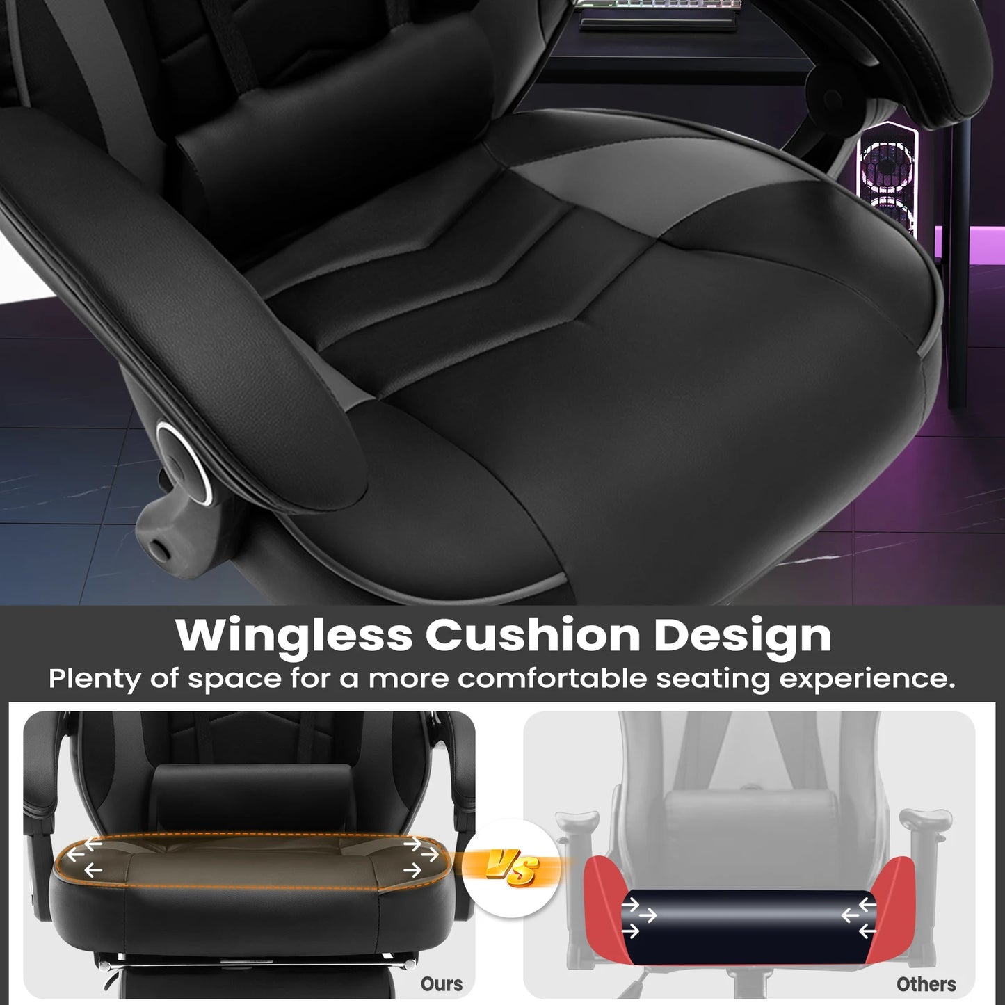 WOLTU Drehbarer Gaming-Rennstuhl, Schreibtisch, Büro, Computerstuhl, Sportsitz mit Kopfstütze, Lendenkissen, Fußstütze, Gamer-Stuhl