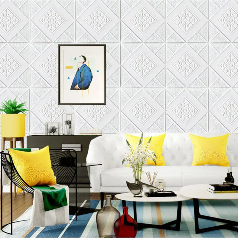 10Pcs 70*70cm Ceiling Wallpaper 3D Brick Waterproof Wall Stickers Foam Wall Paper Self-Adhesive Home Decor