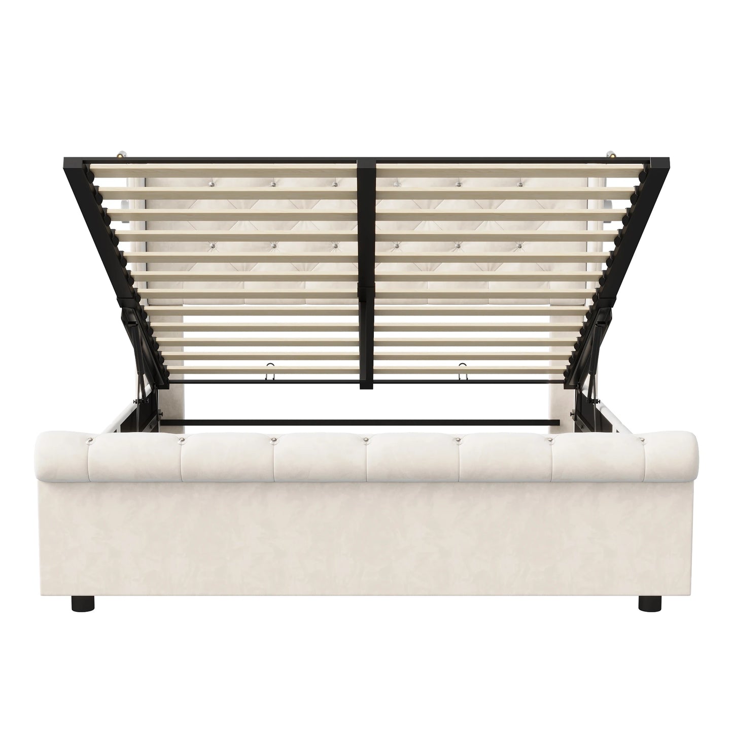 Doppelbett 140 x 190 cm mit LED-Beleuchtung und USB-Ladeanschluss, gepolsterte Doppelbettbetten mit Stauraum und Lattenrost, Samt, Beige