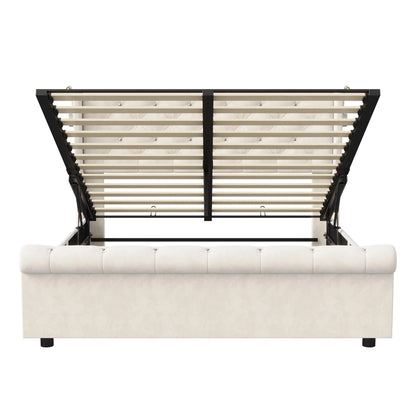 Doppelbett 140 x 190 cm mit LED-Beleuchtung und USB-Ladeanschluss, gepolsterte Doppelbettbetten mit Stauraum und Lattenrost, Samt, Beige