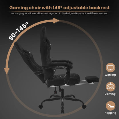 WOLTU Computer-Gamer-Stuhl, ergonomischer drehbarer PC-Gaming-Stuhl mit Taschenfederkissen, Massagefunktion für Büro und Zuhause