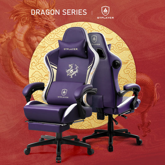 GTPLAYER Gaming Stuhl Gamer Stuhl mit Bluetooth-Lautsprechern und Fußstütze, Dragon Series Bürostuhl, Ergonomischer Gaming-Stuhl