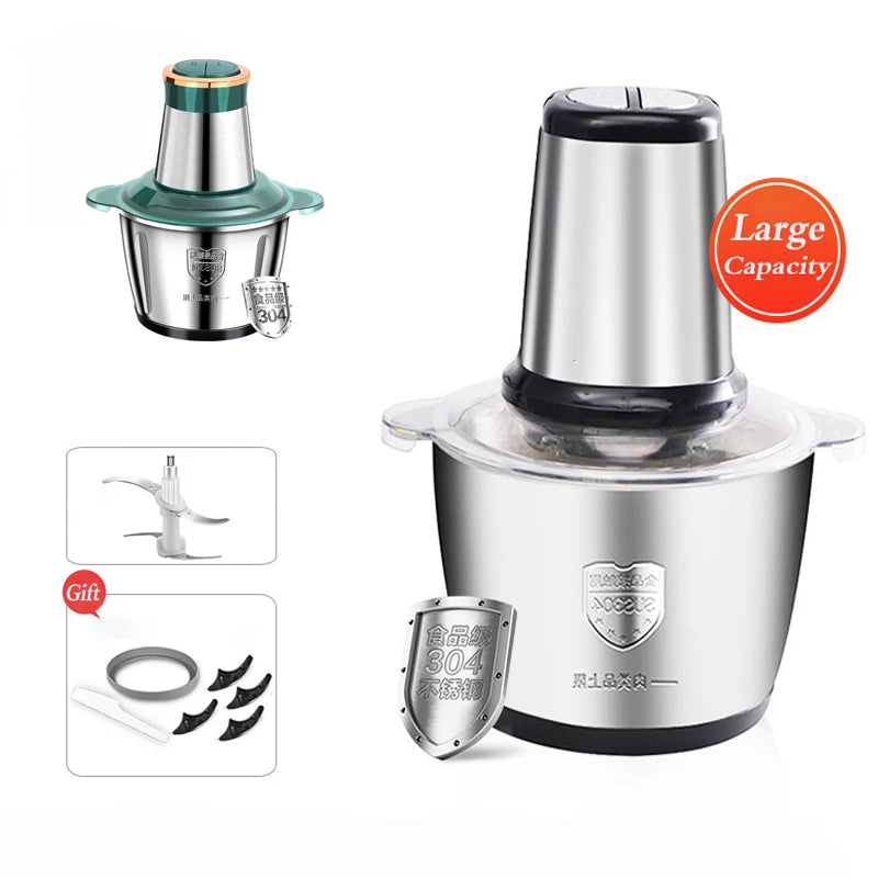 2L Stainless Steel Electric Chopper Meat Grinder Mincer vegtable Chopper Meat Slicer Machine Household grain Food Processor.
