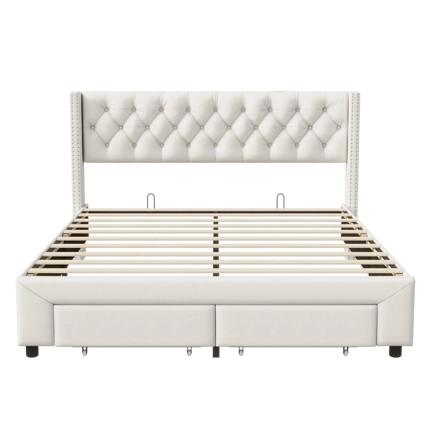 Rosahqnda Modernes Doppelbettgestell 140*190cm Stauraumbett 160-180*200cm mit LED&USB& Schubladen Jugendbett Gästebett Samtbeige