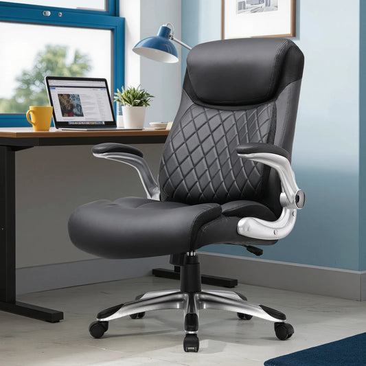 COMHOMA Bürostuhl Ergonomisch, Schreibtischstuhl mit klappbaren Armlehnenmit und Hoher Rückenlehne, Kratzfeste Leder