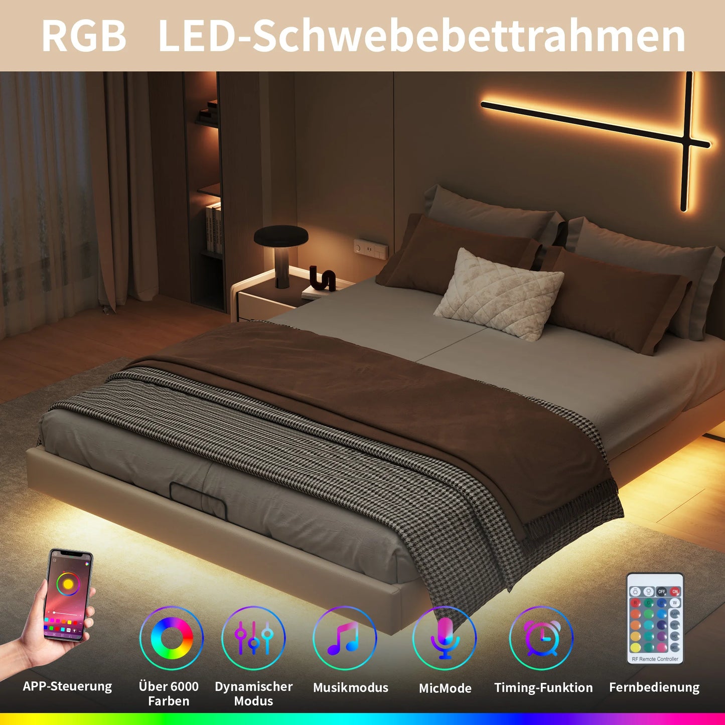 Rosahqnda Polsterbett, 160 x 200 cm, Doppelbett mit Stauraum, Bettrahmen mit Holzlattenrost, ohne Kopfteil,(ohne Matratze)