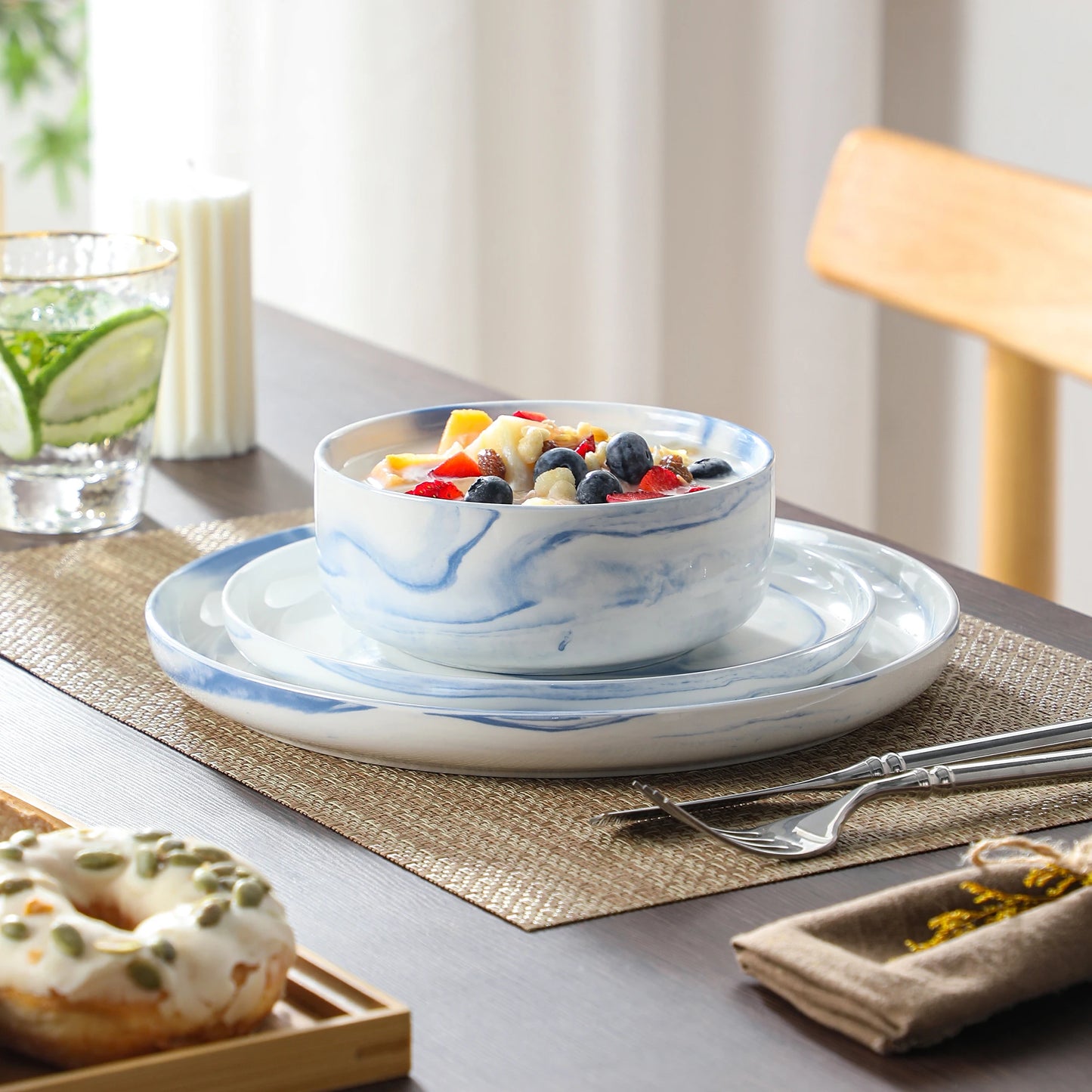 MALACASA 18/36-Piece Ceramic Plate Porcelain Dinnerware Set with 6/12 Pcs Dinner/Dessert Plates,Bowl Tableware Set for 6/12.