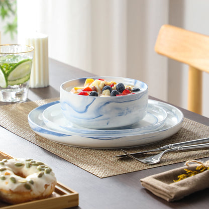 MALACASA 18/36-Piece Ceramic Plate Porcelain Dinnerware Set with 6/12 Pcs Dinner/Dessert Plates,Bowl Tableware Set for 6/12.