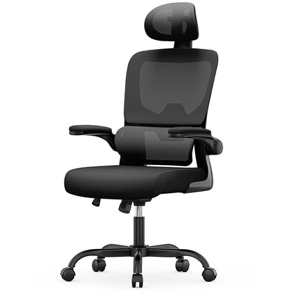 Ergonomic Office Chair Desk Chair with Folding Armrests Height-Adjustable Breathable Backrest Swivel Gaming Chair