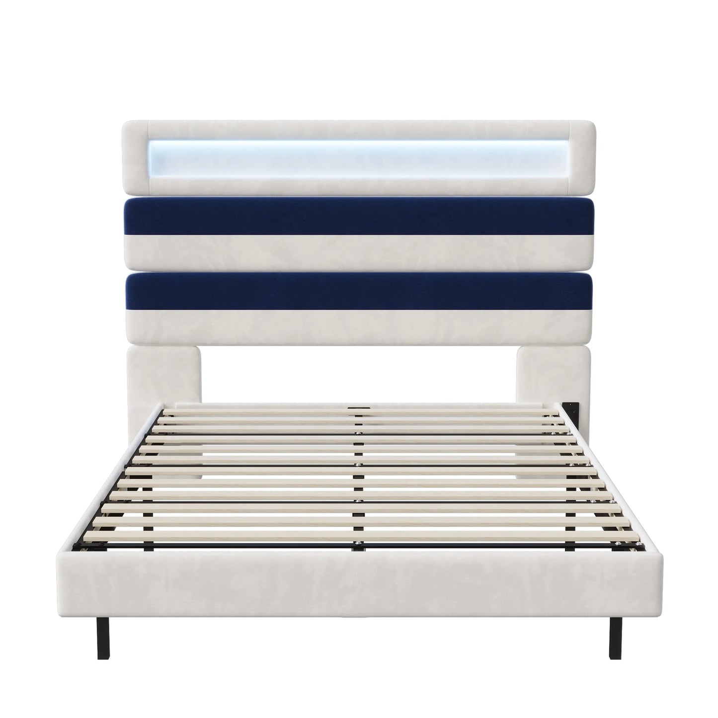 Rosahqnda Schwebebett 140*190cm Doppelbett Rahmen 160*200cm mit LED&USB Polsterbett Erwachsenenwohnung Jugendbett Samt