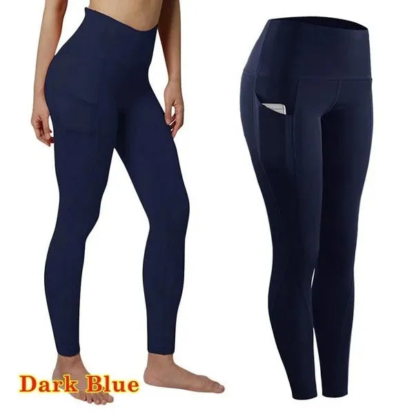 Winter Tummy Control Solid Color High Waist Women Fitness Leggings Push Up Pockets Butt Lift Yoga Pants Sport Running Woman Pant.