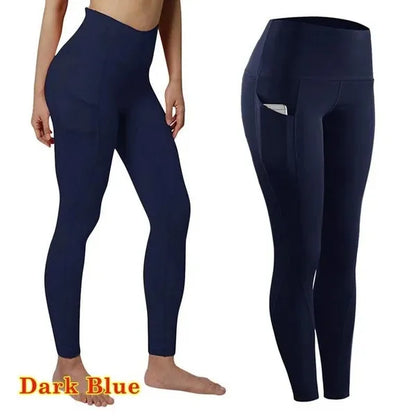 Winter Tummy Control Solid Color High Waist Women Fitness Leggings Push Up Pockets Butt Lift Yoga Pants Sport Running Woman Pant.