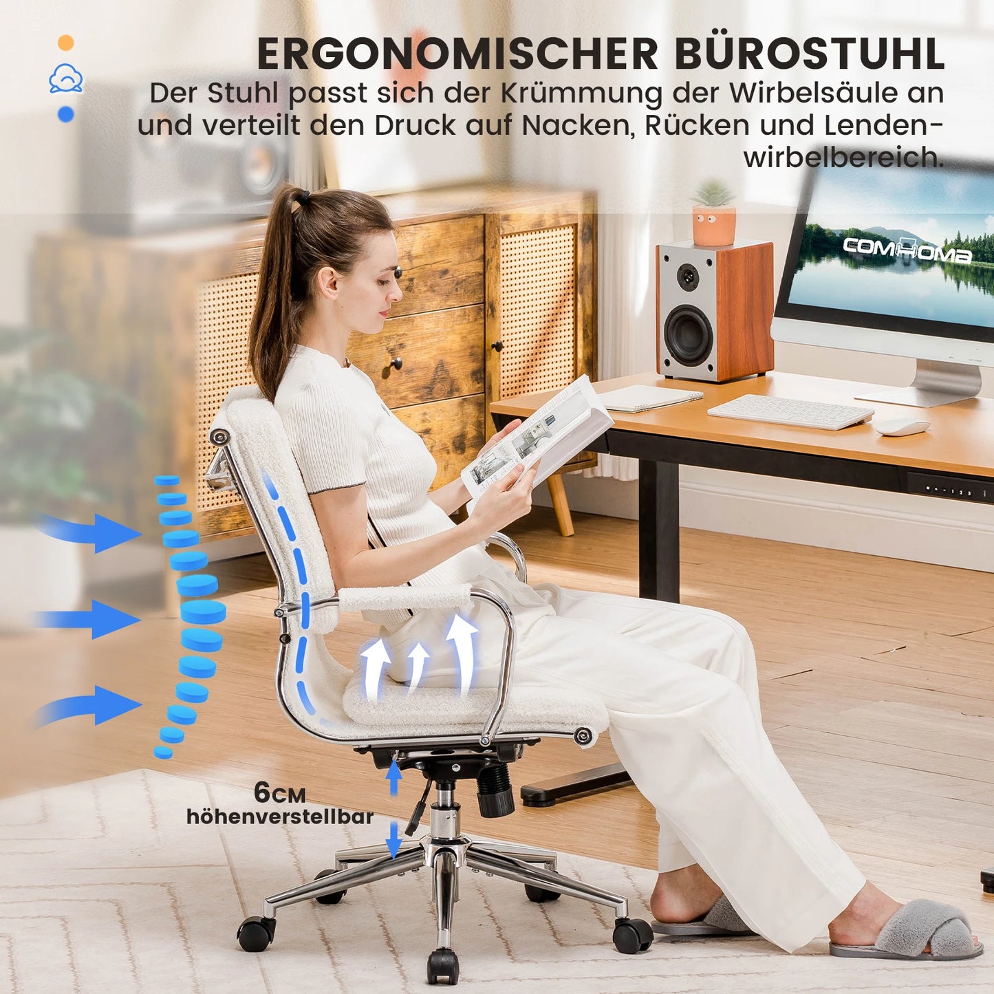 COMHOMA Chefsessel Bürostuhl Ergonomischer Schreibtischstuhl Drehstuhl Computerstuhl mit Armlehnen Schminktisch Stuhl