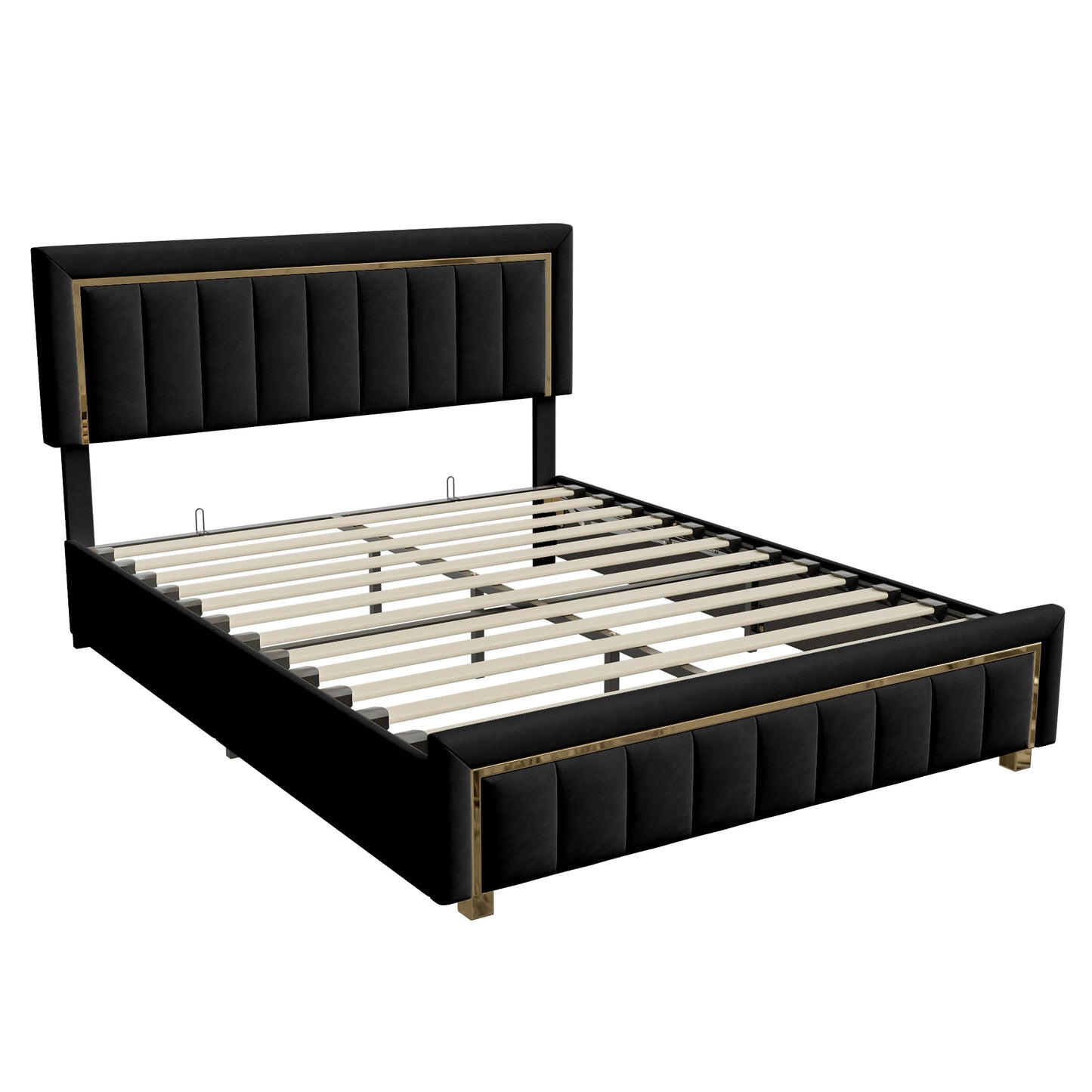 Rosahqnda Upholstered Bed 160x200cm,Hydraulic Storage Function,Light Luxury Style Double Bed,Suitable for Bedroom,Adults,Black