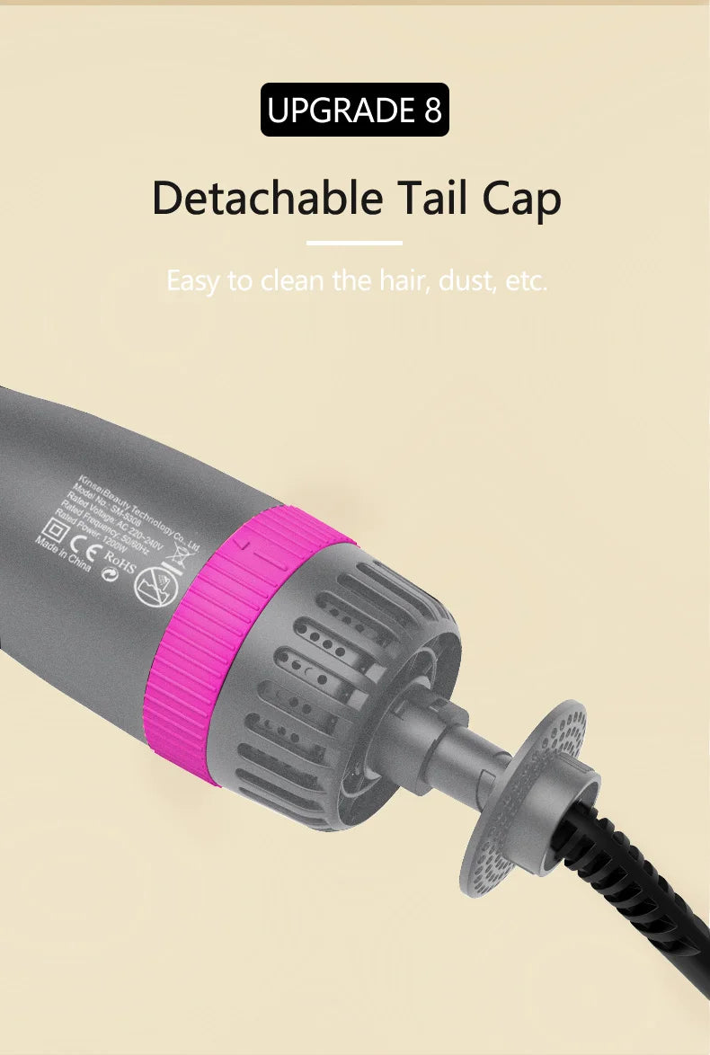 1200W Hair Dryer Hot Air Brush Styler Replaceable Head Straightener Curler Comb Roller One Step Electric Ion Blow Dryer Brush.