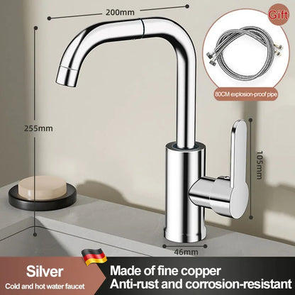 Copper universal faucet, washbasin, bathroom, cold and hot water, household washing, washing, vegetable washing, washbasin, fauc