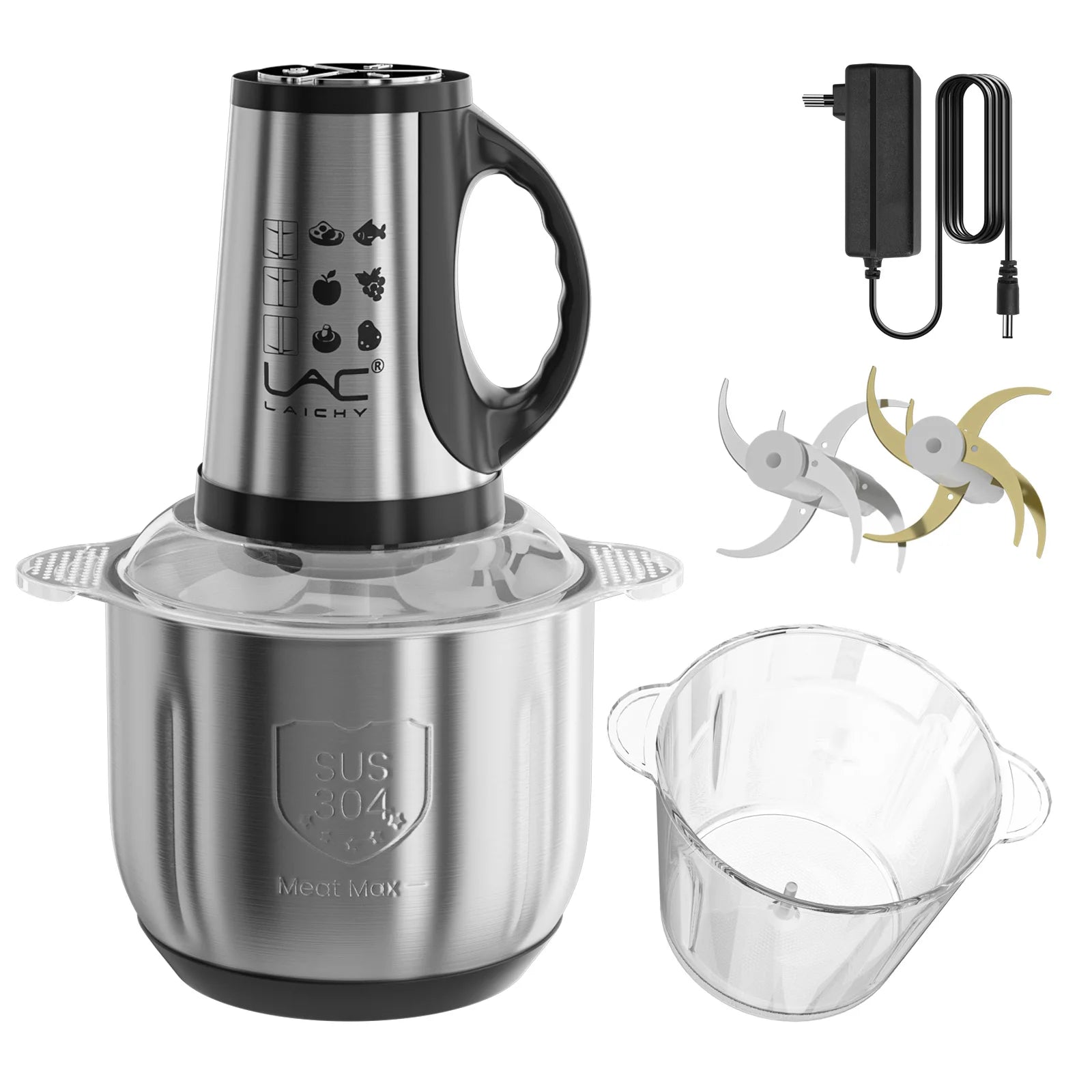 2.5L Electric Meat Grinder 3 Speed 300W Food Chopper Blender, Stainless Steel Vegetable Nut Bean Crusher Processor For Kitchen.