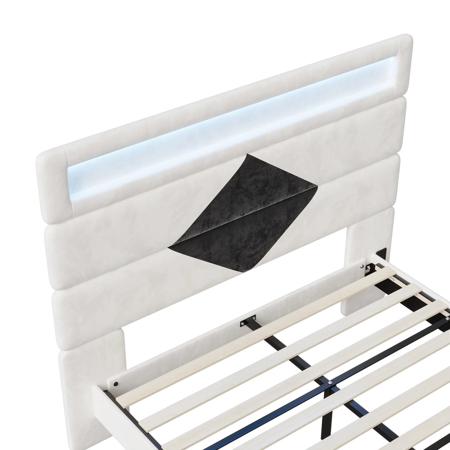 Rosahqnda Schwebebett 140*190cm Doppelbett Rahmen 160*200cm mit LED&USB Polsterbett Erwachsenenwohnung Jugendbett Samt