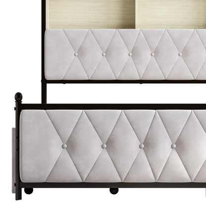 WoodenAura 140x200cm Polsterdoppelbett mit LED-Kopfteil und USB, mit Lattenrost und 4 Schubladen, Stauraum, Funktionsbett180x200