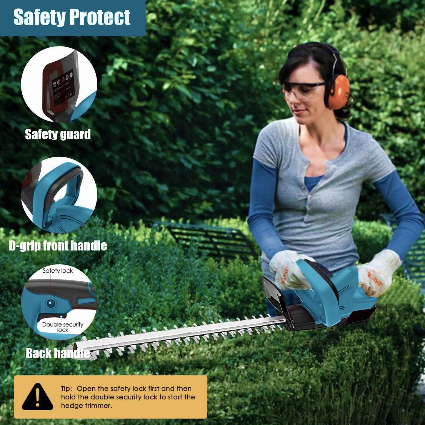 21 V Akku-Heckenschere, 22 Zoll, elektrischer Heckenschere mit Dual-Action-Klinge, 3/5 Zoll Schnittkapazität für Makita 18 V Akku