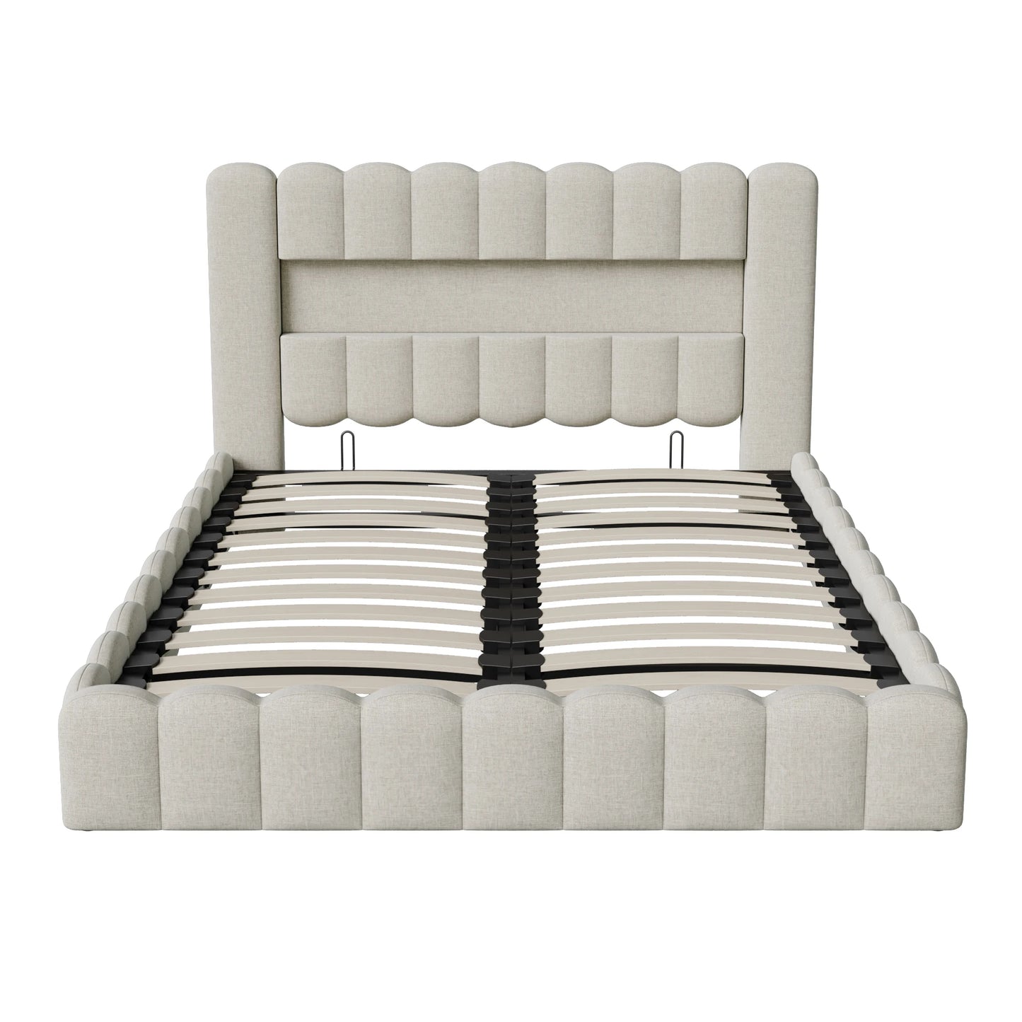 Rosahqnda Upholstered Bed 140x200cm,Storage Bed with LED and USB Charging,for Adults,Teen Bedrooms,Gray, Beige,Linen