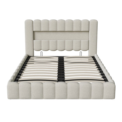 Rosahqnda Upholstered Bed 140x200cm,Storage Bed with LED and USB Charging,for Adults,Teen Bedrooms,Gray, Beige,Linen