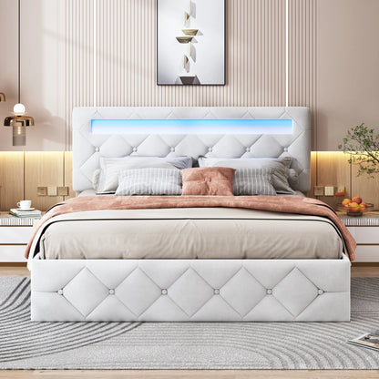 Rosahqnda Modernes weißes Polsterbett,hydraulisches Bett mit großem Stauraum, elegantes Doppelbett,Samtstoff, ohne Matratze