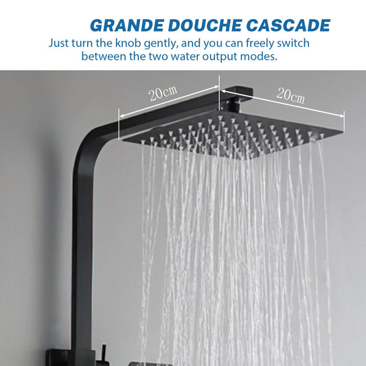 8 Inch Thermostatic Shower Set All Copper, Anti-Scald 38°C with Overhead & Handheld Sprayer, Adjustable Height for Bathroom