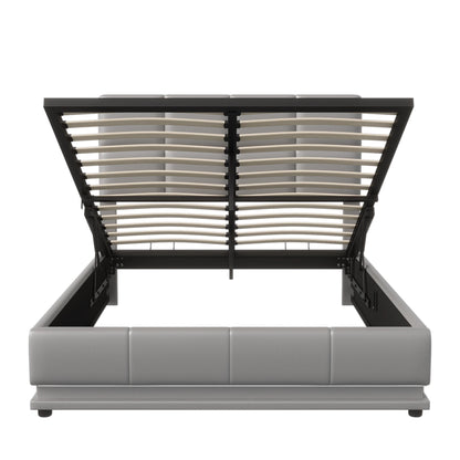 Rosahqnda Hydraulischer Doppelbettrahmen 140*190cm mit LED, Verstellbares Kopfteil, Stauraumbett 140*200cm, Polsterbett, PU