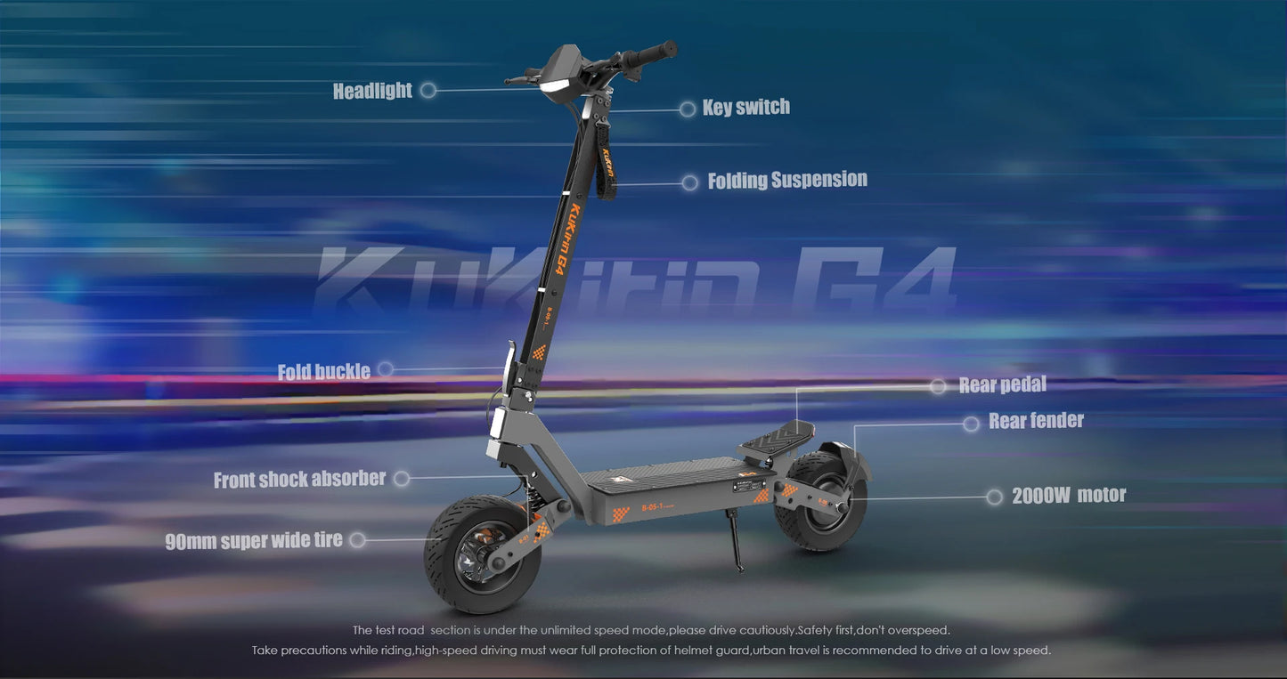 KuKirin G4 Electric Scooter Foldable , 2000W Motor, 60V 20Ah Battery, 70km/h Top Speed, 75km Range, 11'' Tubeless Wheels.