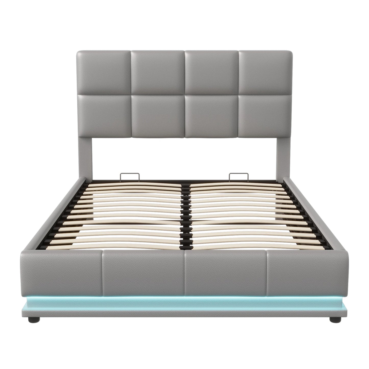 Rosahqnda Hydraulischer Doppelbettrahmen 140*190cm mit LED, Verstellbares Kopfteil, Stauraumbett 140*200cm, Polsterbett, PU