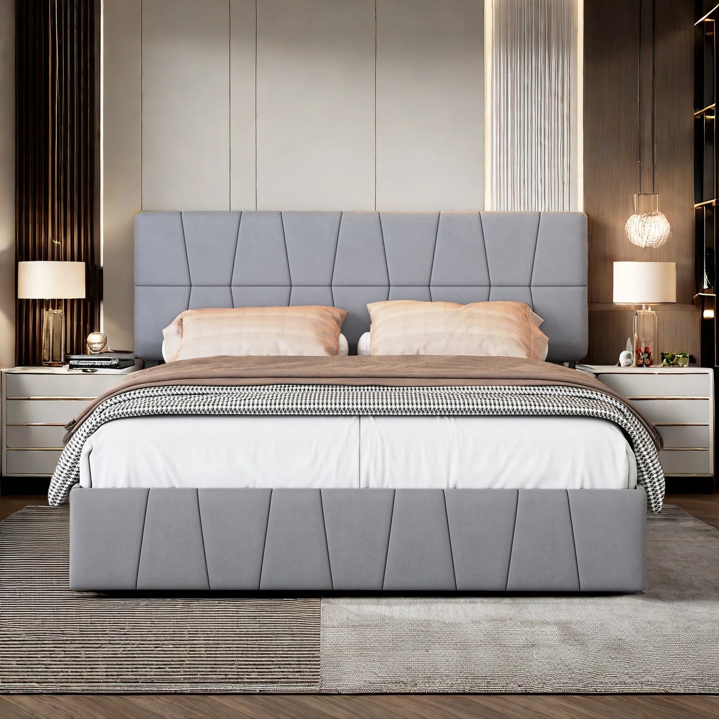 ROSAHQNDA Modernes Doppelbett, Polsterbett mit 4 Schubladen, Samt, verstellbares Kopfteil, Doppelbettgestell, ohne Matratze