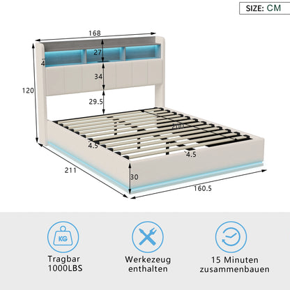 Rosahqnda Modernes Polsterbett Doppelbett 140/160x200cm mit Stauraum , Hydraulisches Funktionsbett, Ohne Matratze
