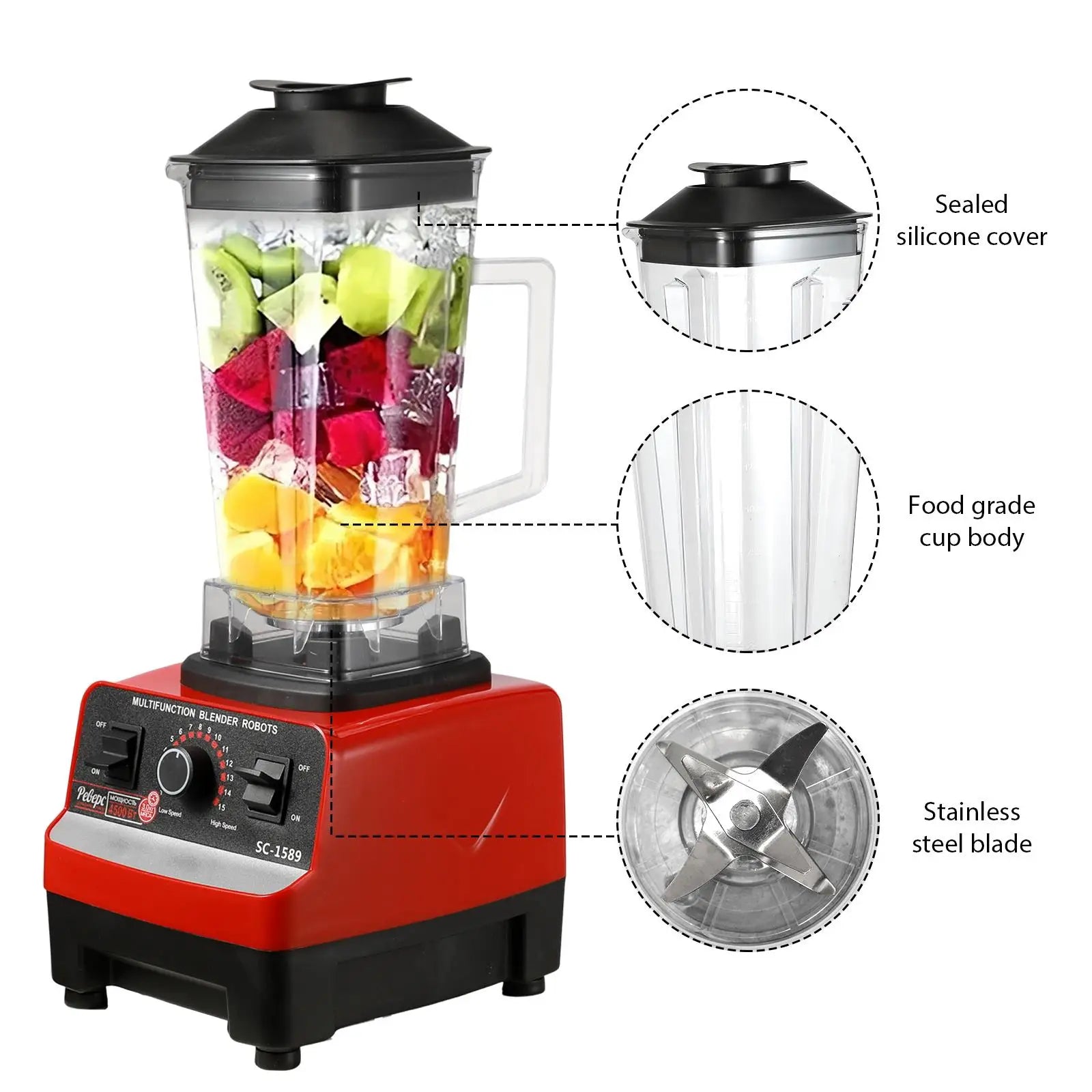 2-in-1 Powerful Blender Table Blenders Food Processor Ice Smoothies for Kitchen High Power Juicer Blender BPA Free.