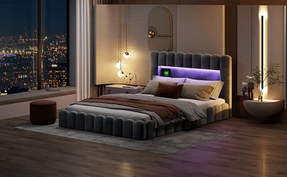 Rosahqnda Polsterbett 180 x 200 cm, gepolsterter Doppelbettrahmen mit Kopfteil für Schlafzimmer und Jugendzimmer, Lattenrost aus Holz