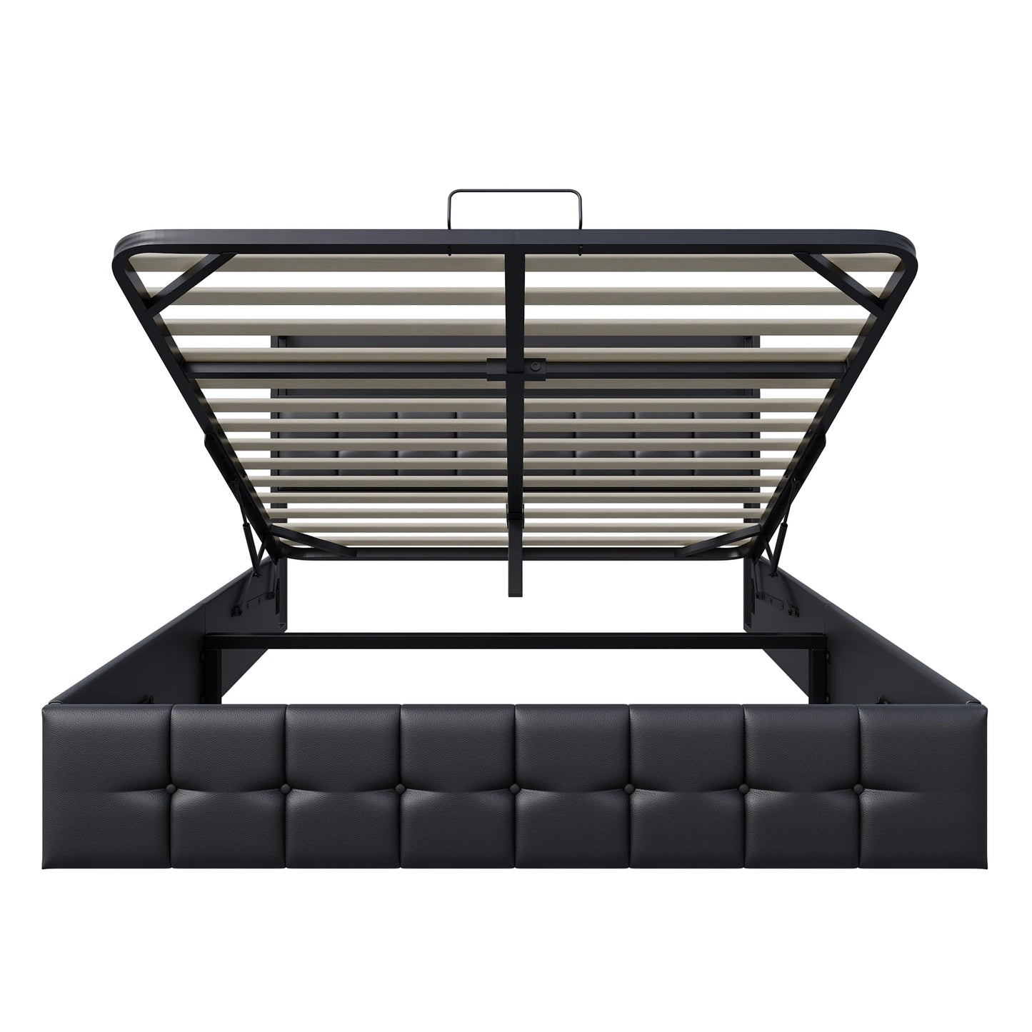 Rosahqnda Polsterbett 140x200 cm mit Lichtleiste, Stauraumbett mit Kopfteil, Doppelbett mit Lattenrost für 2 Personen,PU,Schwarz