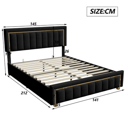 Comanlai 140 x 200 cm Polsterbett, hydraulisches Bett mit Stauraum, mit Kopfteil und Lattenrost, Matratze nicht im Lieferumfang enthalten, Schwarz