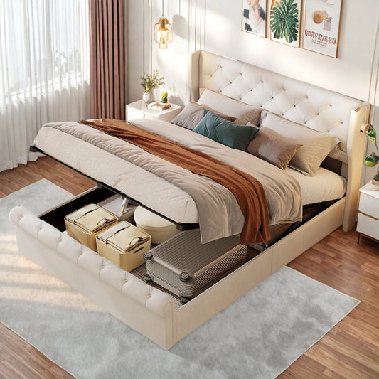 Rosahqnda Modernes Polsterbett, Doppelbett 140/160 x 200 cm, Boxspringbett, hydraulisches Bett mit viel Stauraum, ohne Matratze