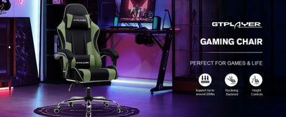 GTPLAYER Bürostuhl Gaming Stuhl Stoff Gaming Sessel Ergonomischer Gamer Stuhl mit Fußstütze, Kopfstütze Lendenkissen, Gepolstert
