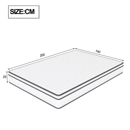 Mattress 140x190cm,Height 25cm, Pocket Spring Mattress with Comfort Foam, Mattress for Adults, Medium Hardness