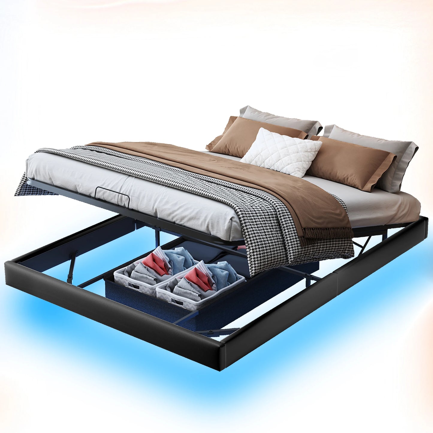 Rosahqnda Doppelbett 160 x 200 cm mit LED-Beleuchtung, Lattenrost aus Metall, schwebender Bettrahmen mit Licht, Schwarz (ohne Matratze)