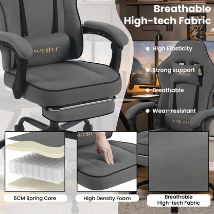 WOLTU Drehbarer Gamer-Stuhl, Gaming-Stuhl, ergonomischer Büro-Computerstuhl mit Lendenkissen, Fußstütze