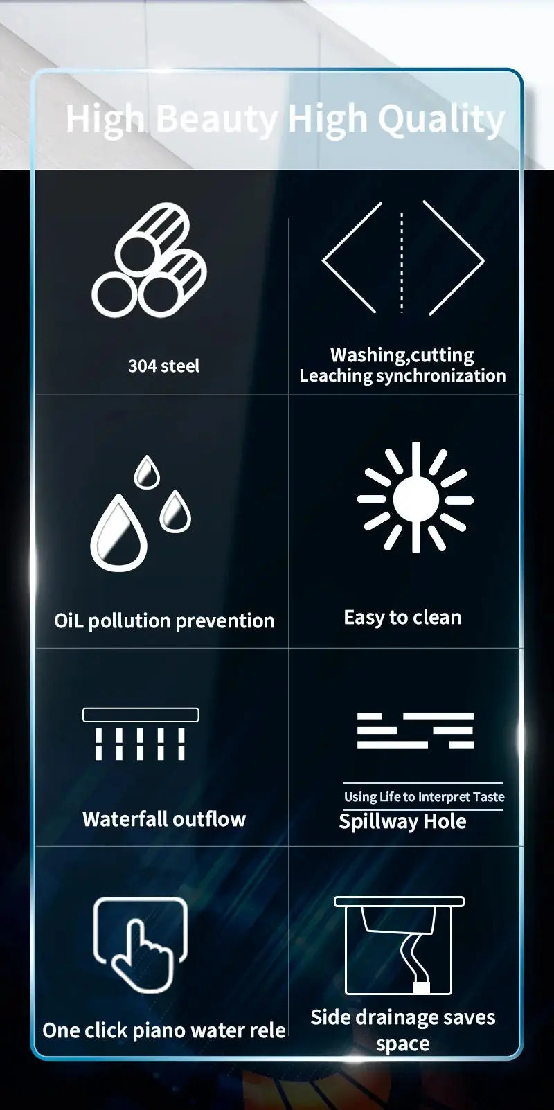 Wasserfall-Küchenspüle aus Edelstahl 304, großes Einzelschlitz-Wasserhahn-Set mit integrierter Digitalanzeige, Seifenspender, Tassenwascher